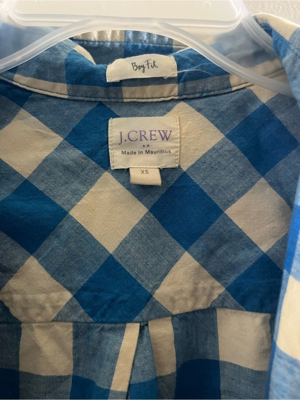 J. Crew boy fit Blue and White Gingham Cotton Button-Up Shirt - Picture 2 of 7